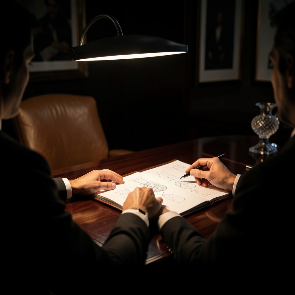 Analyst reviewing printed clinic charts beside a notebook in a dimly lit Bangkok workspace